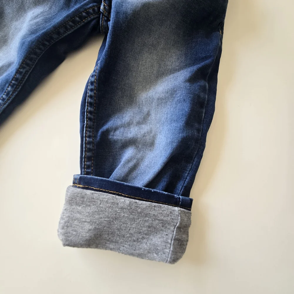 H&M Dark Blue Kids Denim Lined Joggers with Drawstring